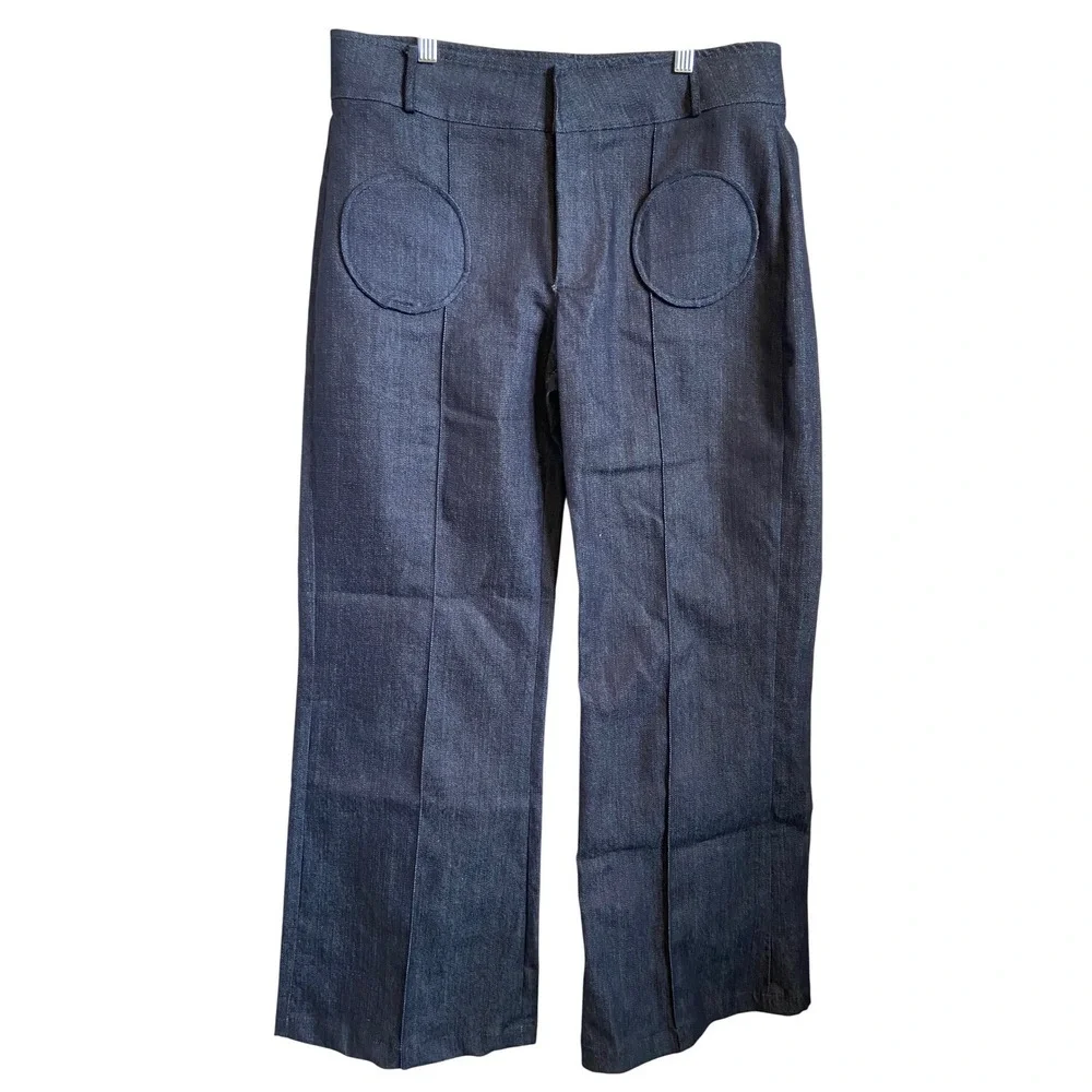 Destree Dark Wash Denim Wide Leg Trousers Circular Pockets Blue Size US 10